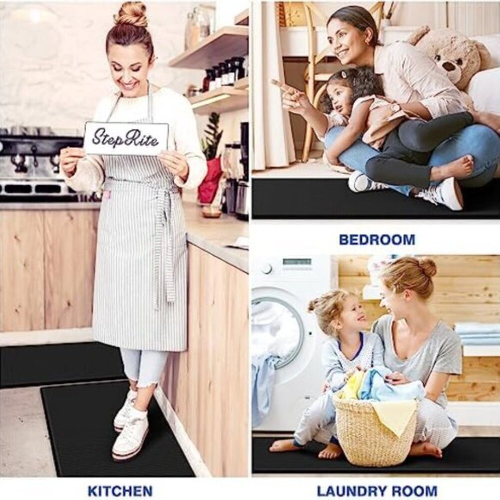 2 PCS Non Slip Kitchen Rugs Cushioned Anti Fatigue Kitchen Mats - Black - Picture 7 of 11